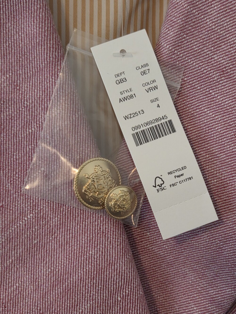 NWT J.CREW BRISTOL RASPBERRY-WHITE STRETCH LINEN DOUBLE BREASTED BLAZER - Picture 3 of 8